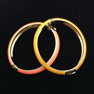 J.CREW Set of 2 Gold/Yellow Pink Clamp Enamel Bangle